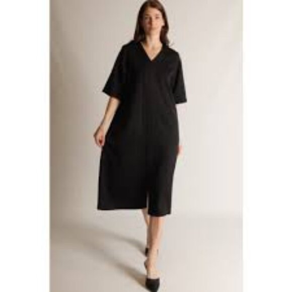 Linen Blend Midi V Neck Shift Dress - Picture 2 of 12